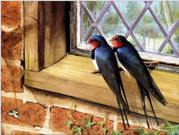  birds Oil Painting - birds on window